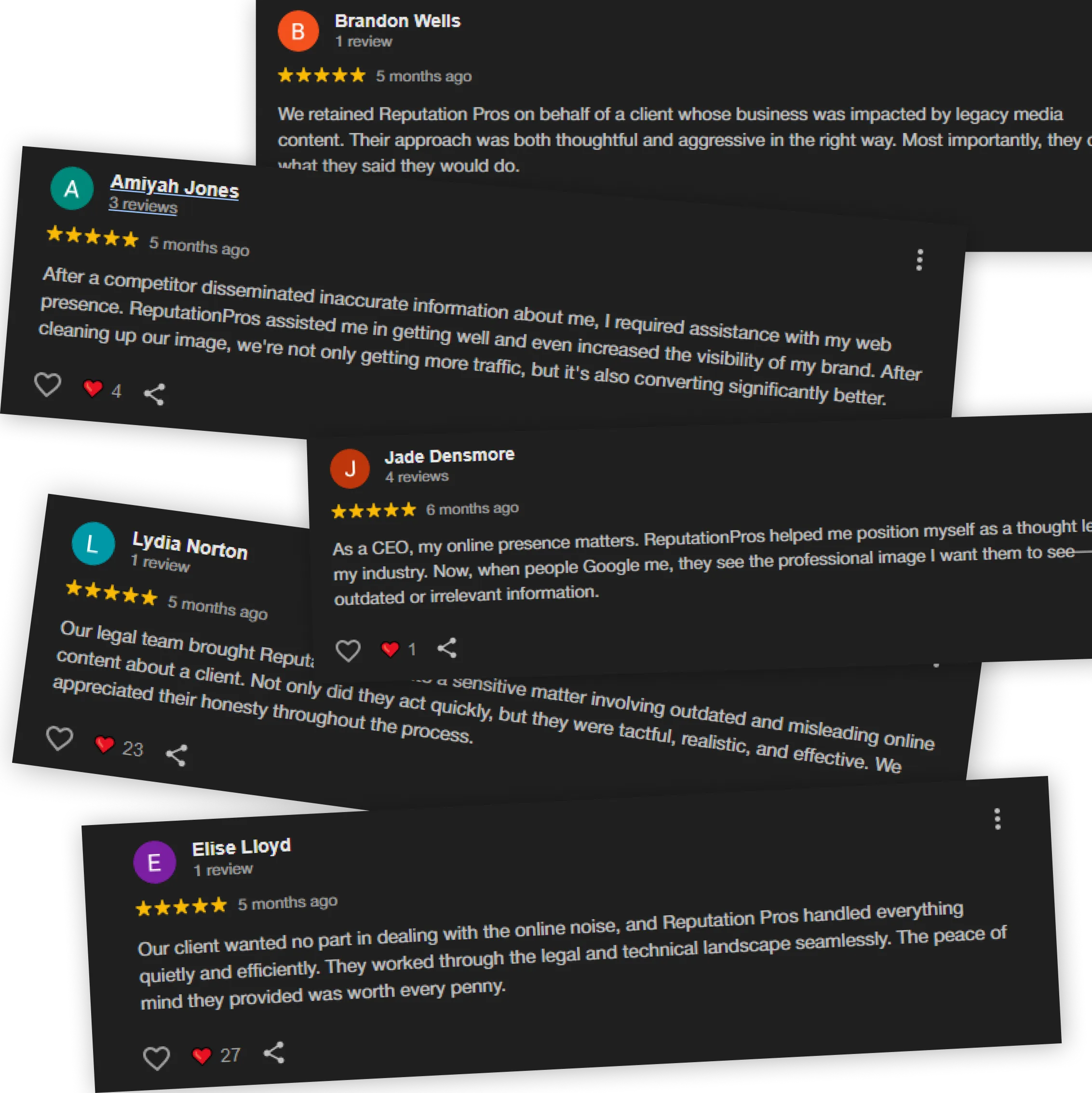 Example of damaging comments removed from Google search results